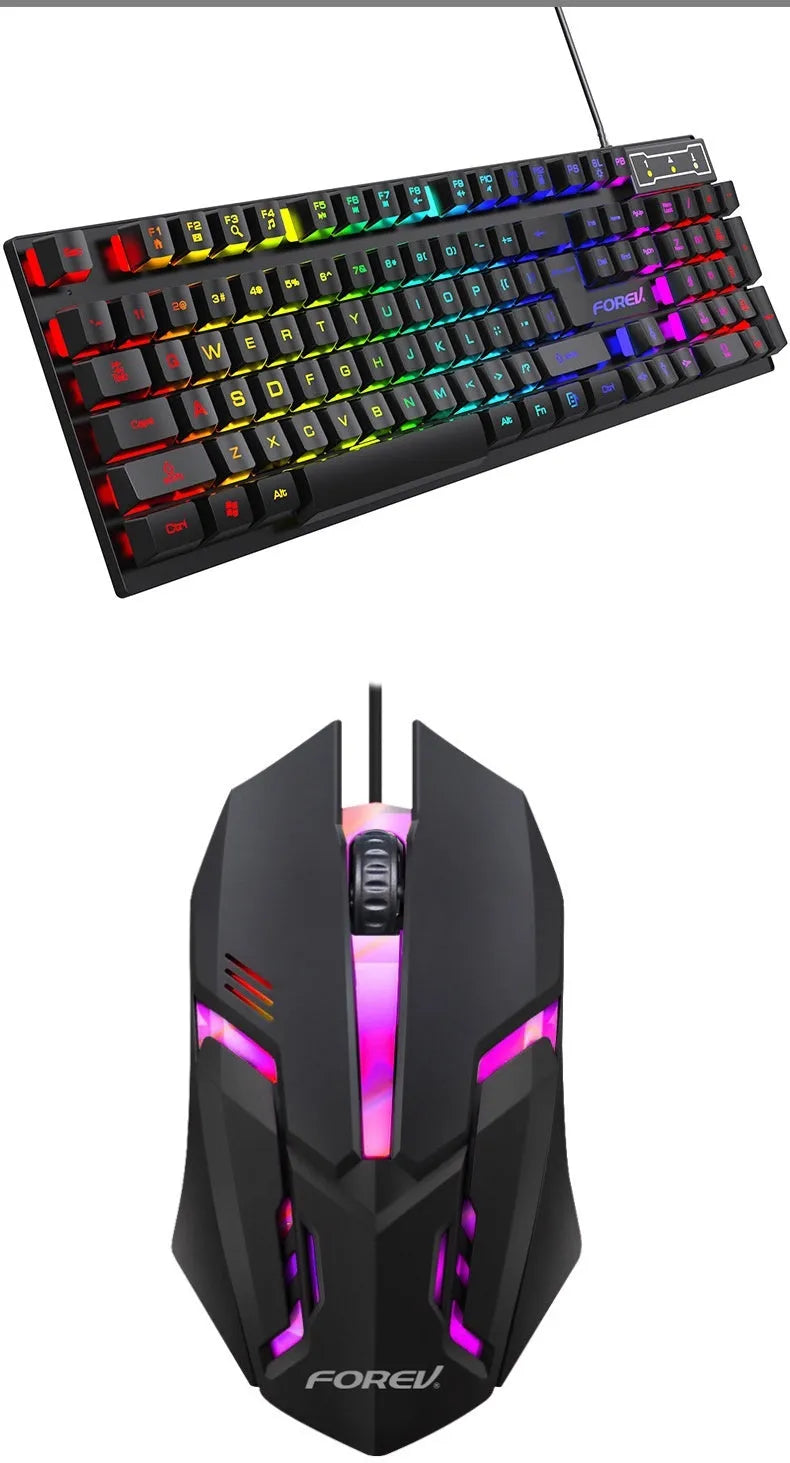 Black portable 104-key gaming keyboard with backlight and matching mouse