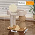 Pine wood cat nest with attached grasping balls in sisal and summer mat style options.