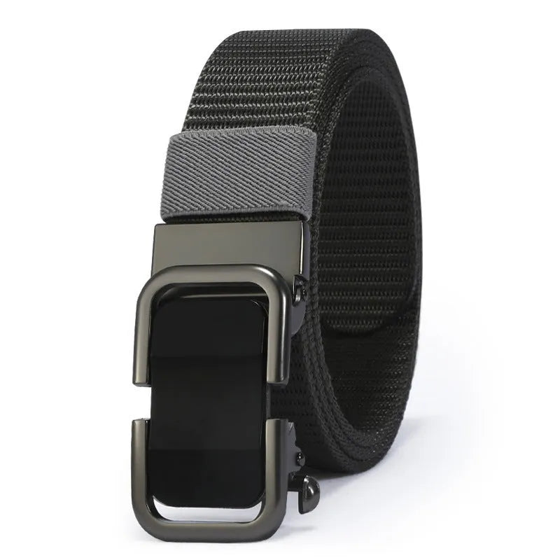 Men's navy blue nylon canvas belt with a silver alloy toothless buckle on a 120cm strap.