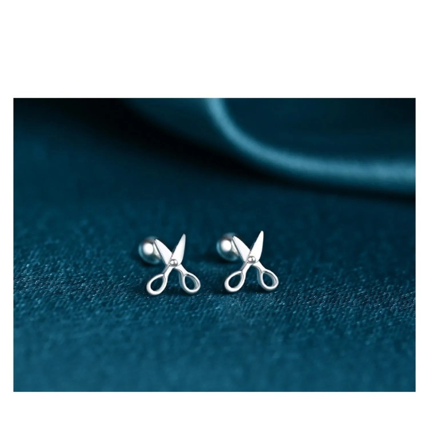 Pure silver screw ear nails with mini scissors design for cartilage piercings