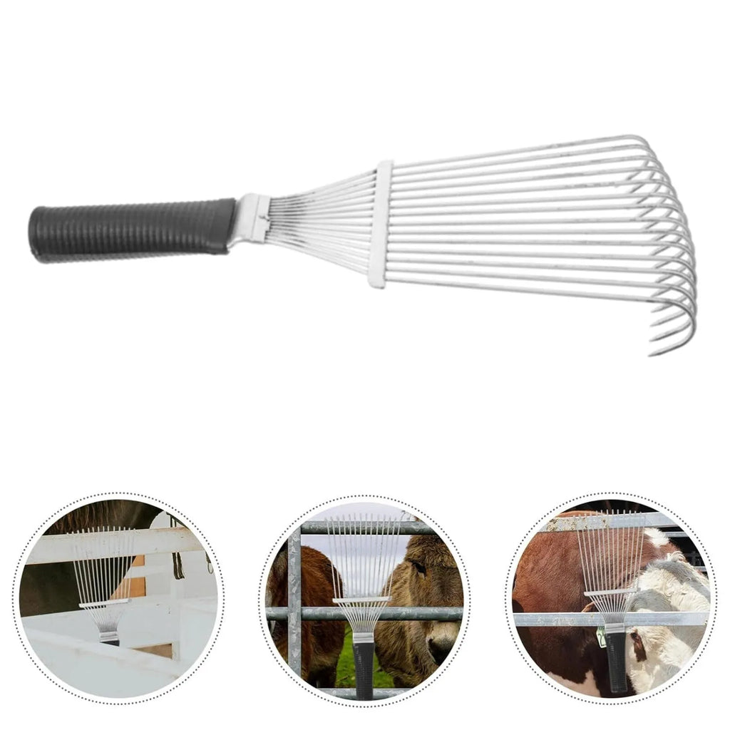 Black stainless steel pet grooming rake comb measuring 33cm for dogs and horses