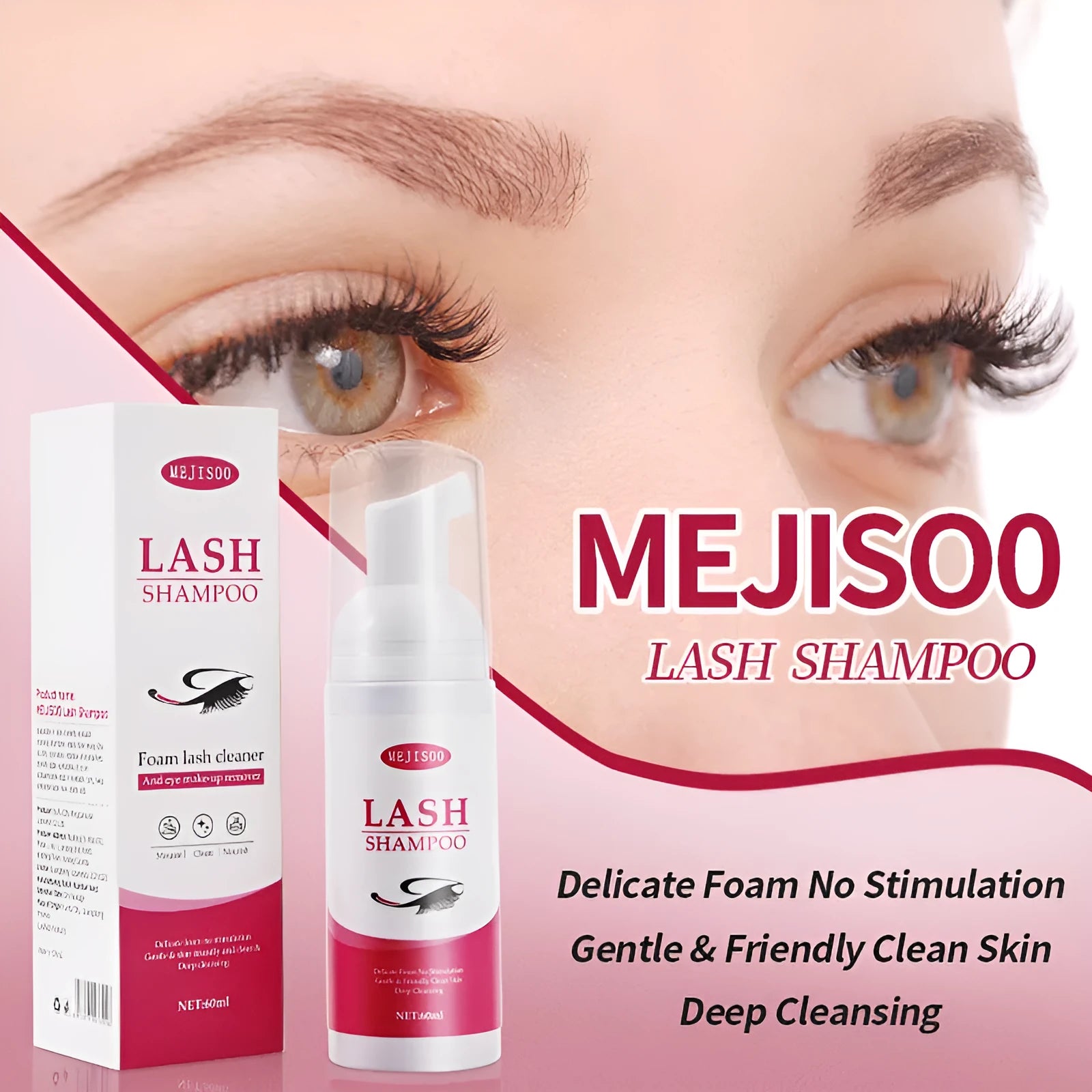 LASH SHAMPOO Mousse eyelash cleaning solution 60ml bottle with soft foam formula