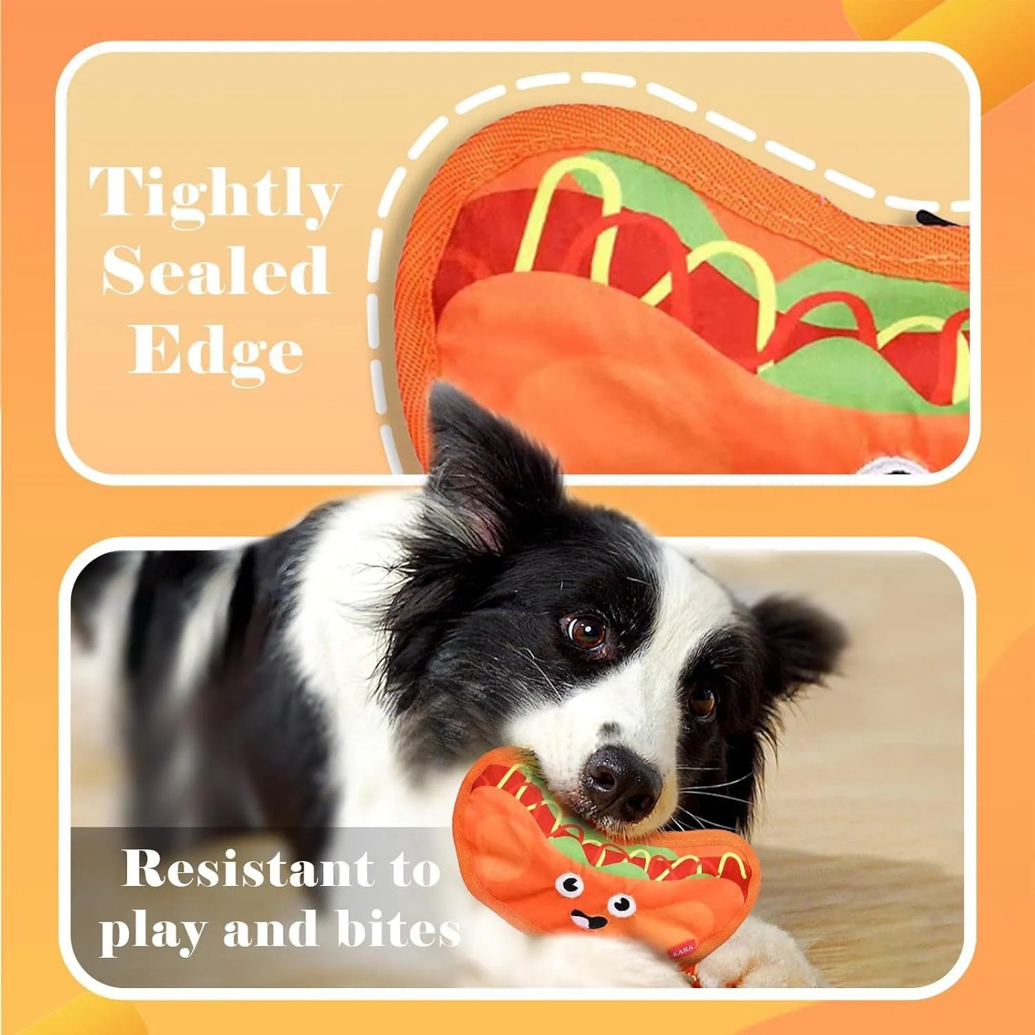 Crinkle and squeak dog toy in burger shape with no stuffing for puppies