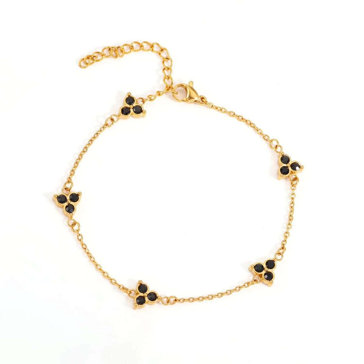 Women's geometric bracelet with triangular diamond cluster in gold or steel stainless steel with coloured stones
