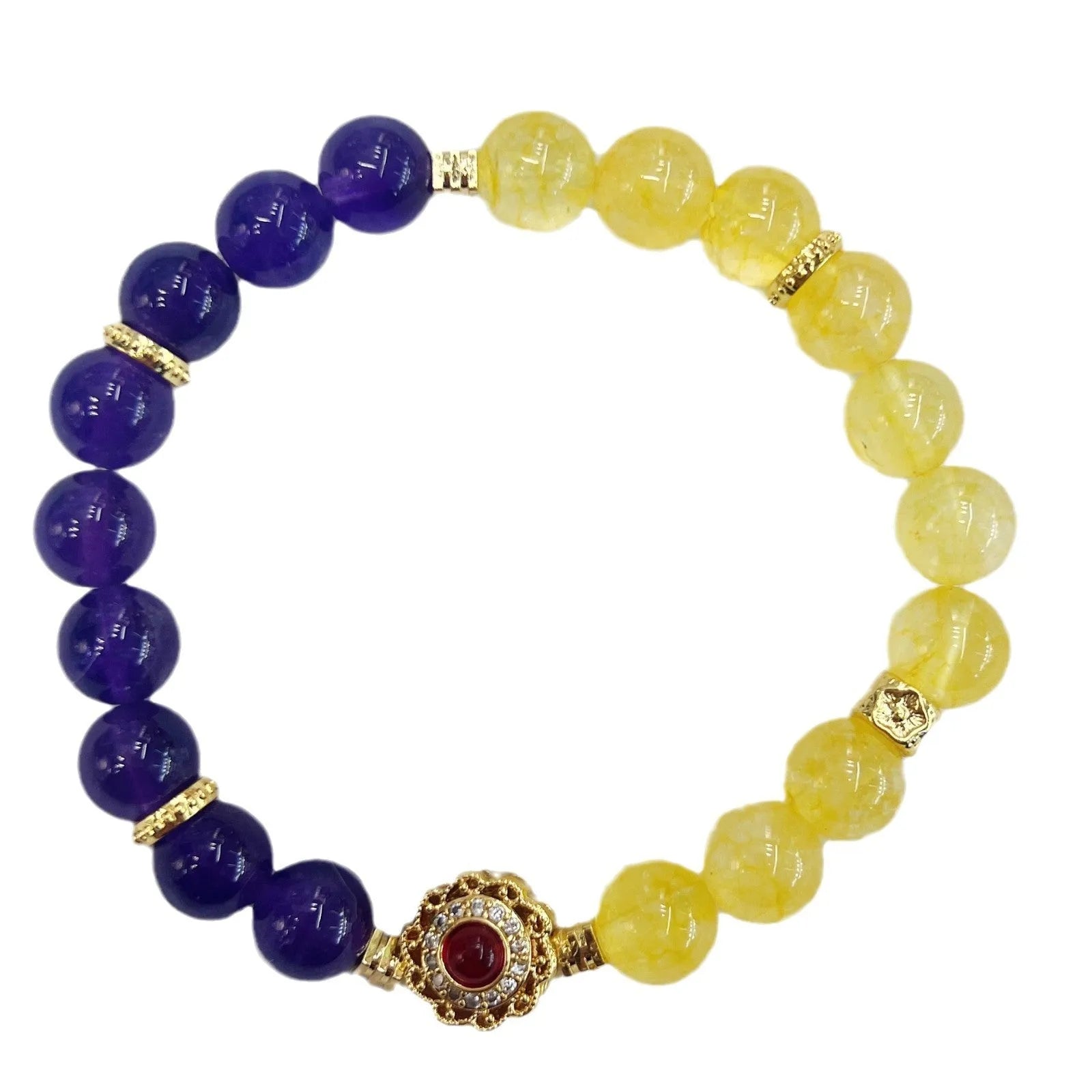Handmade yellow and purple amethyst crystal bracelet for women with manual craftsmanship