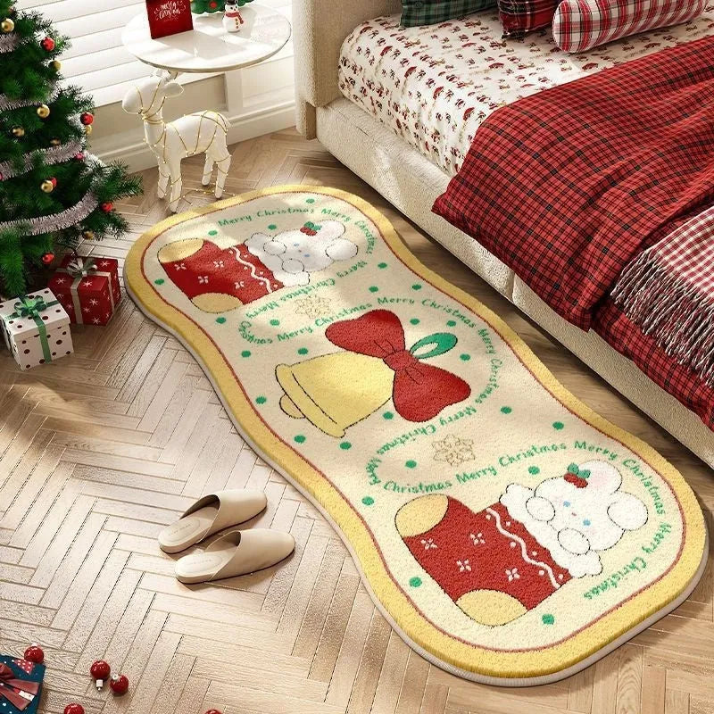Imitation cashmere Christmas carpet decoration with festive pattern in various size options
