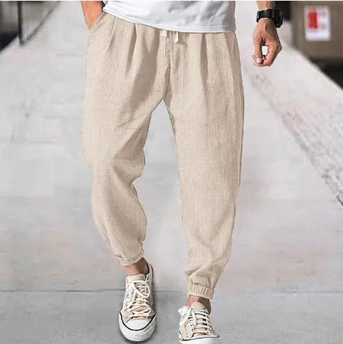 Men's casual cotton banded ankle pants in loose fit available in multiple colours