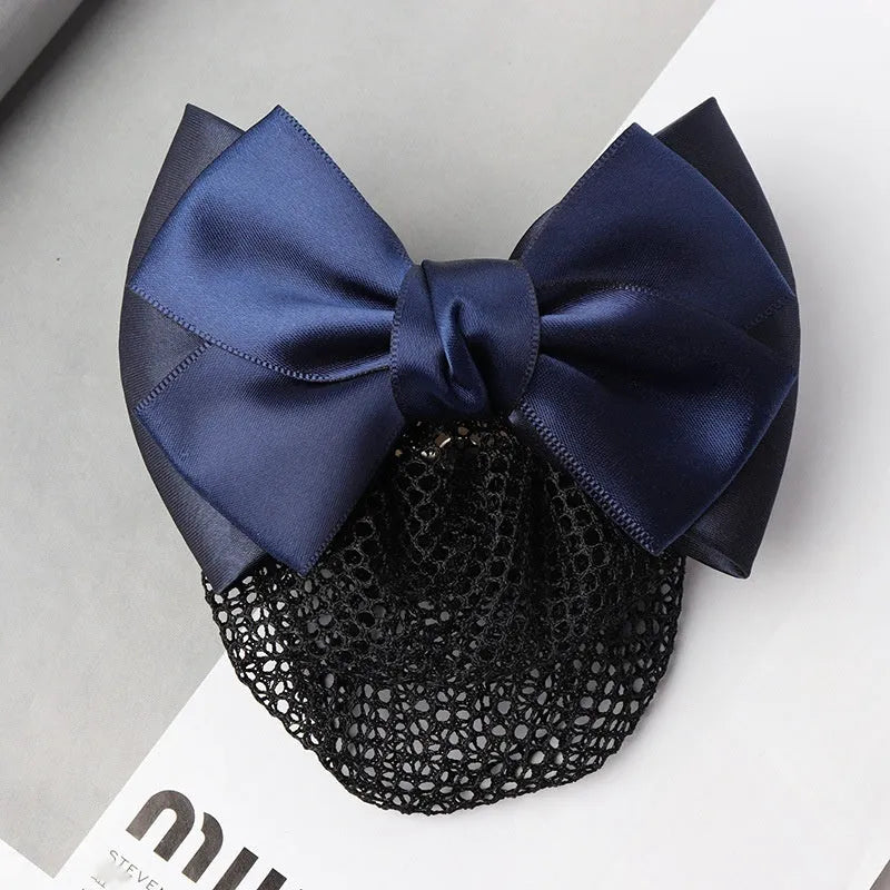 Professional two-bow mesh hair clip for female workers in various colours.