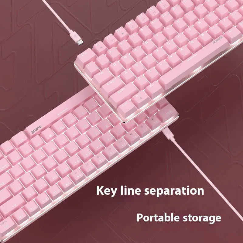 82-key mechanical keyboard with white backlight and metal housing, measuring 31cm × 12cm