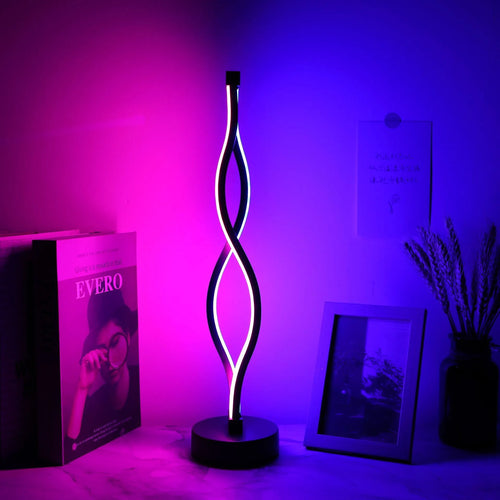 Black aluminium desk lamp with three-colour dimming button and touch controls.