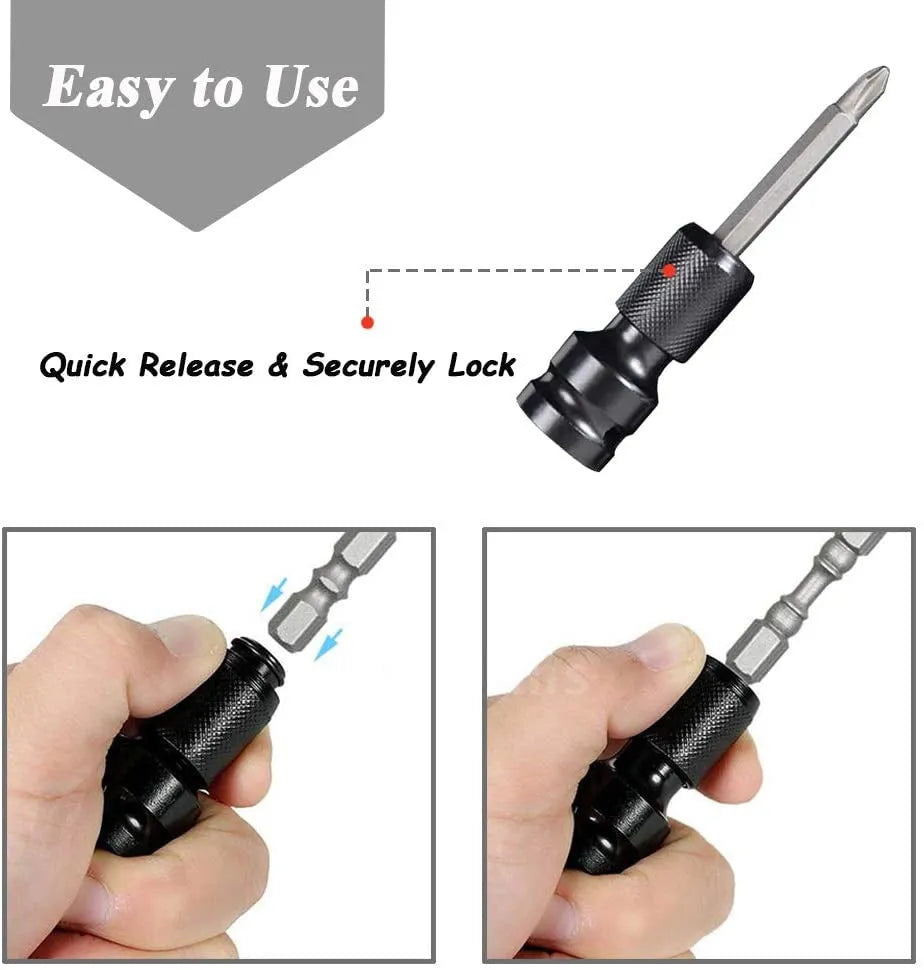 Hexagonal handle scaling bit holder with telescopic sleeve for 1/2 to 1/4 inch drive conversion