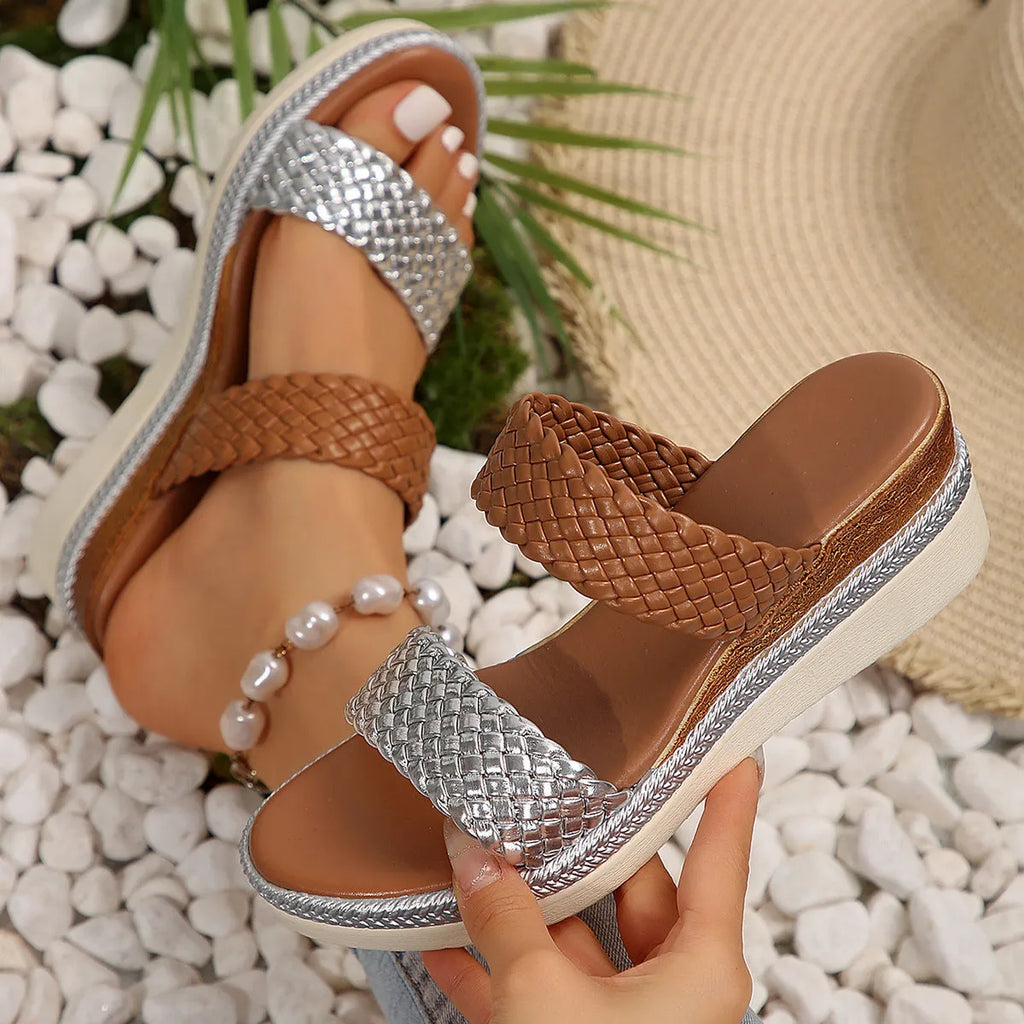 Gold and silver plus size wedge sandals for women with rubber soles in sizes 36-43