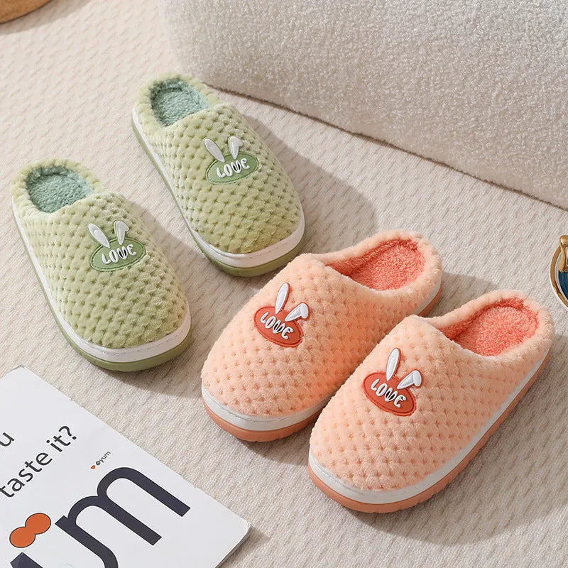 Women's rabbit plaid artificial fur house slippers with a thick rubber sole in five colour options.