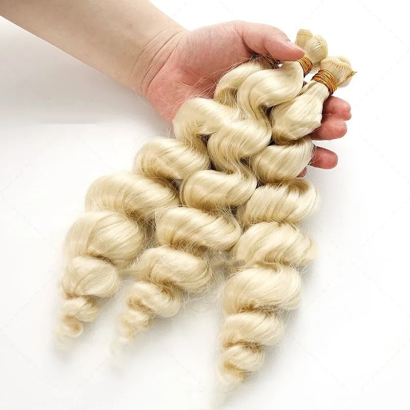 Golden chemical fibre hair weft wig for women in 18, 20 and 22 inch lengths