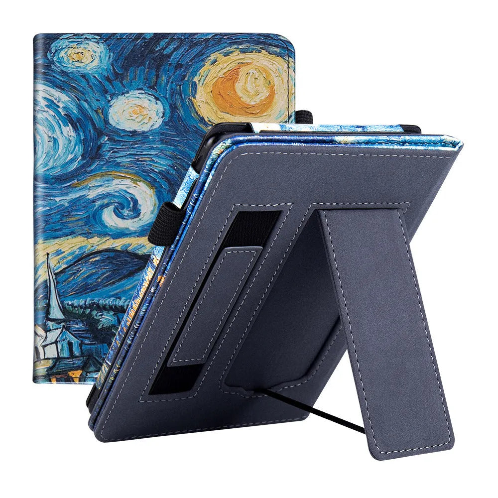 Kindle Paperwhite 11 leather case with wrist bracket showing calf leather exterior