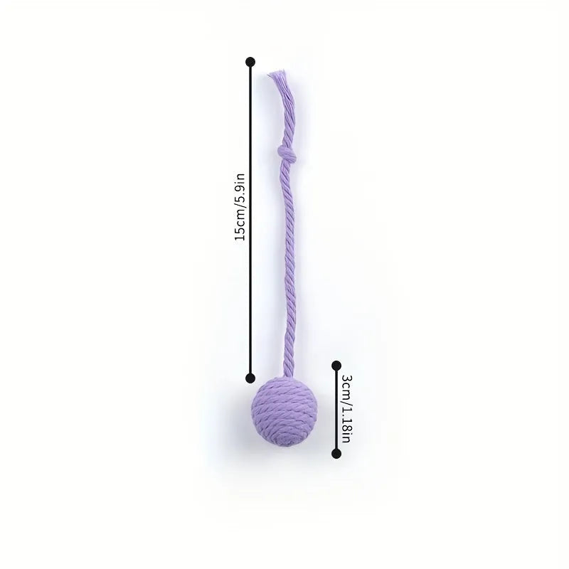 Colourful cat toy ball with rope and bell in green pink purple yellow options