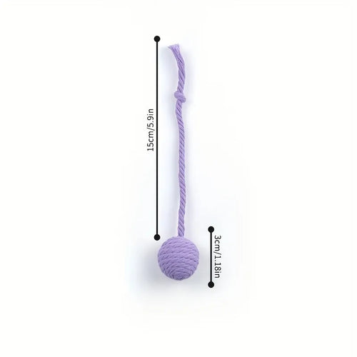 Colourful cat toy ball with rope and bell in green pink purple yellow options
