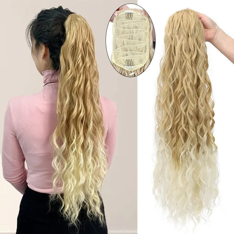 Synthetic water ripple curly hair extension with fluffy corn curler texture in multiple colour options