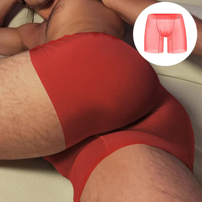 Men's seamless nylon boxer shorts in orange colour with low waist fit and body-shaping contour