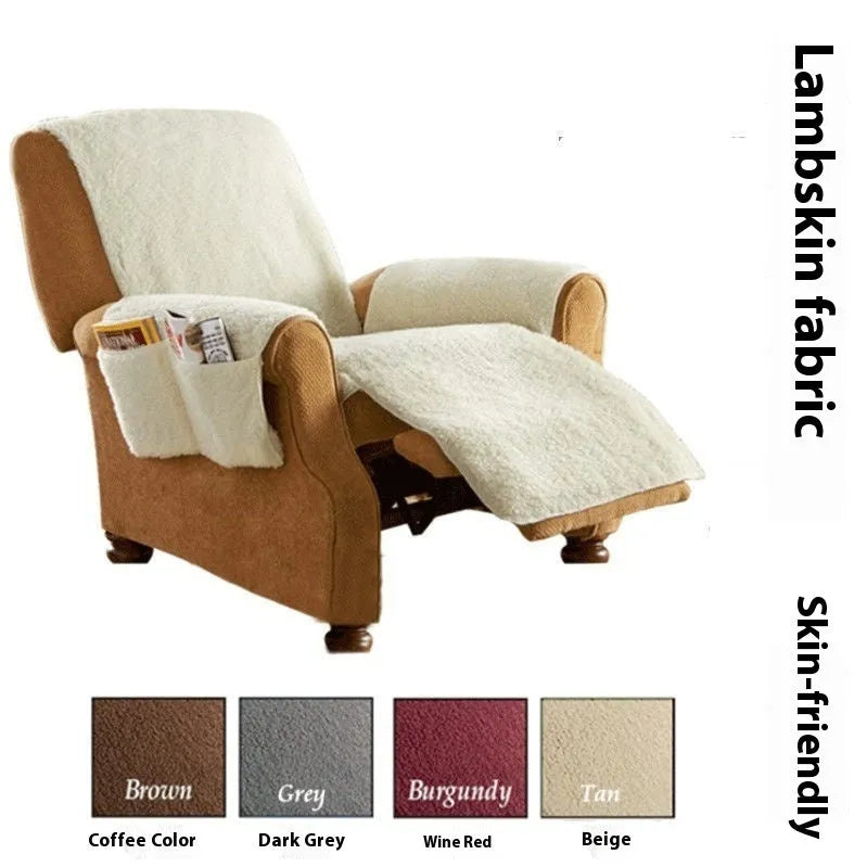 Polyester sofa cushion cover with lamb wool texture in beige, red, coffee or dark grey colour options
