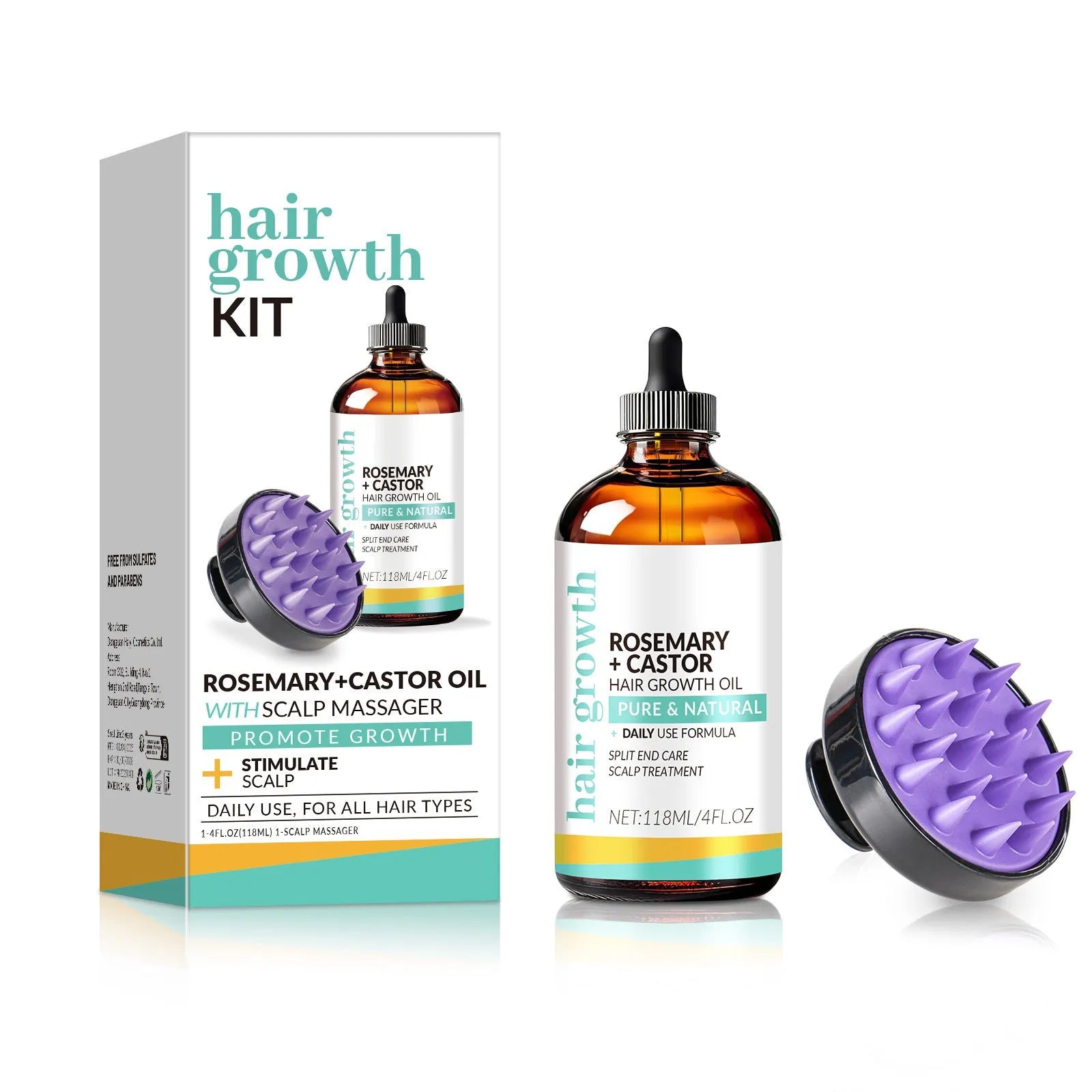 118ml bright yellow hair treatment oil bottle with included massage brush for scalp application