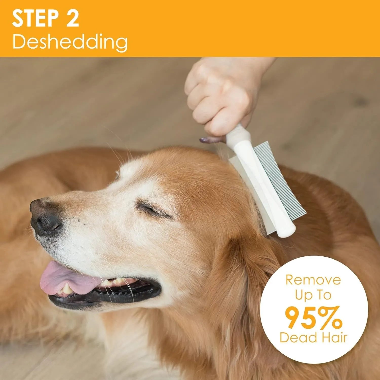 White double-sided dog and cat grooming brush with curved comb and deshedding blade, showing ergonomic handle.