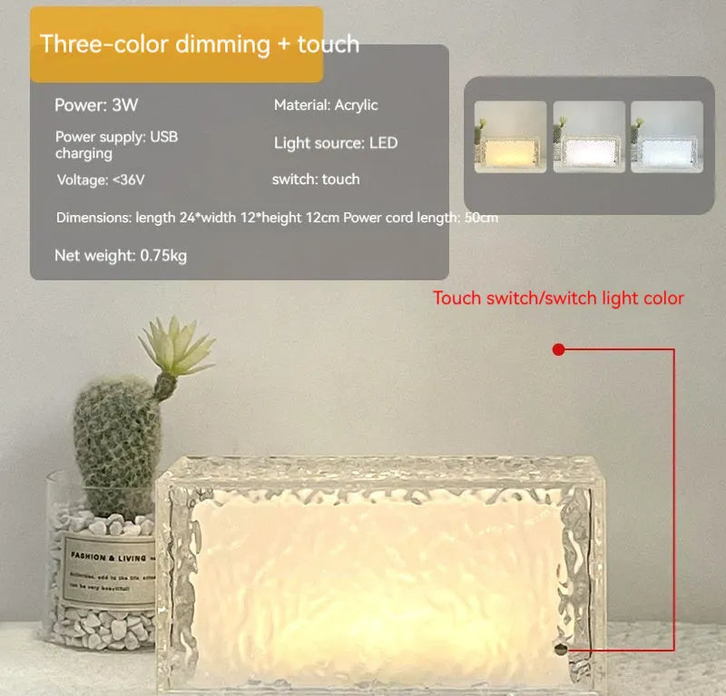 Clear acrylic geometric ice cube night lamp with soft LED illumination