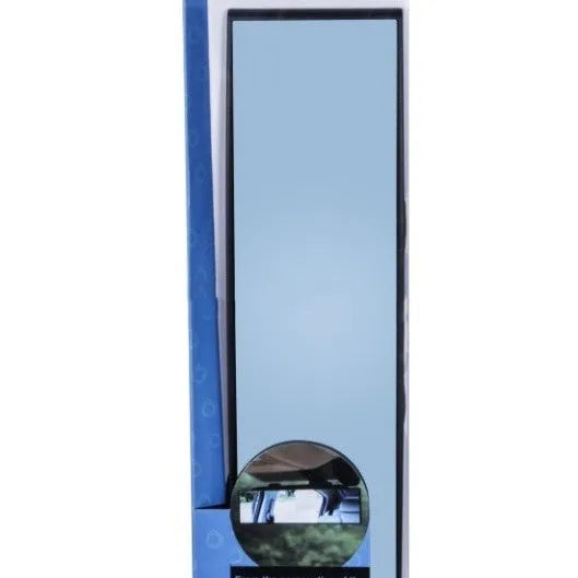 Curved blue filter rearview mirror measuring 270mm by 75mm with anti-glare coating