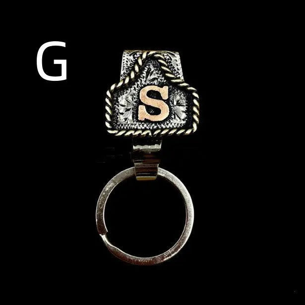 Metal cow tag belt key holder with keychain attachment in various colour options