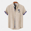 Linen short sleeve shirt with ocean fish pattern print on front, loose fit casual styling