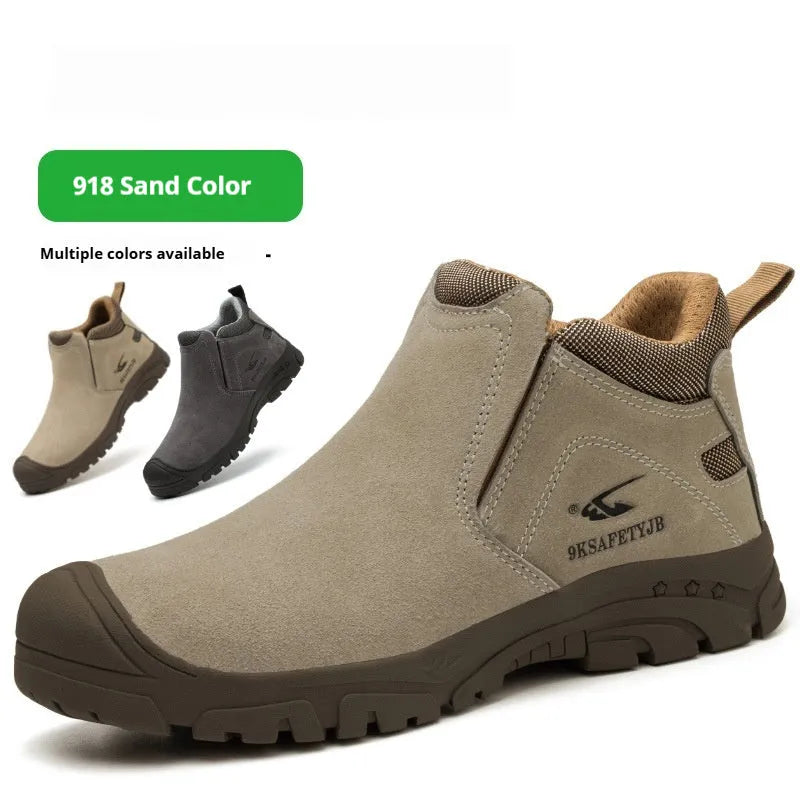 Four Seasons lightweight welder safety shoes with steel toe cap in sand colour with front lace-up closure