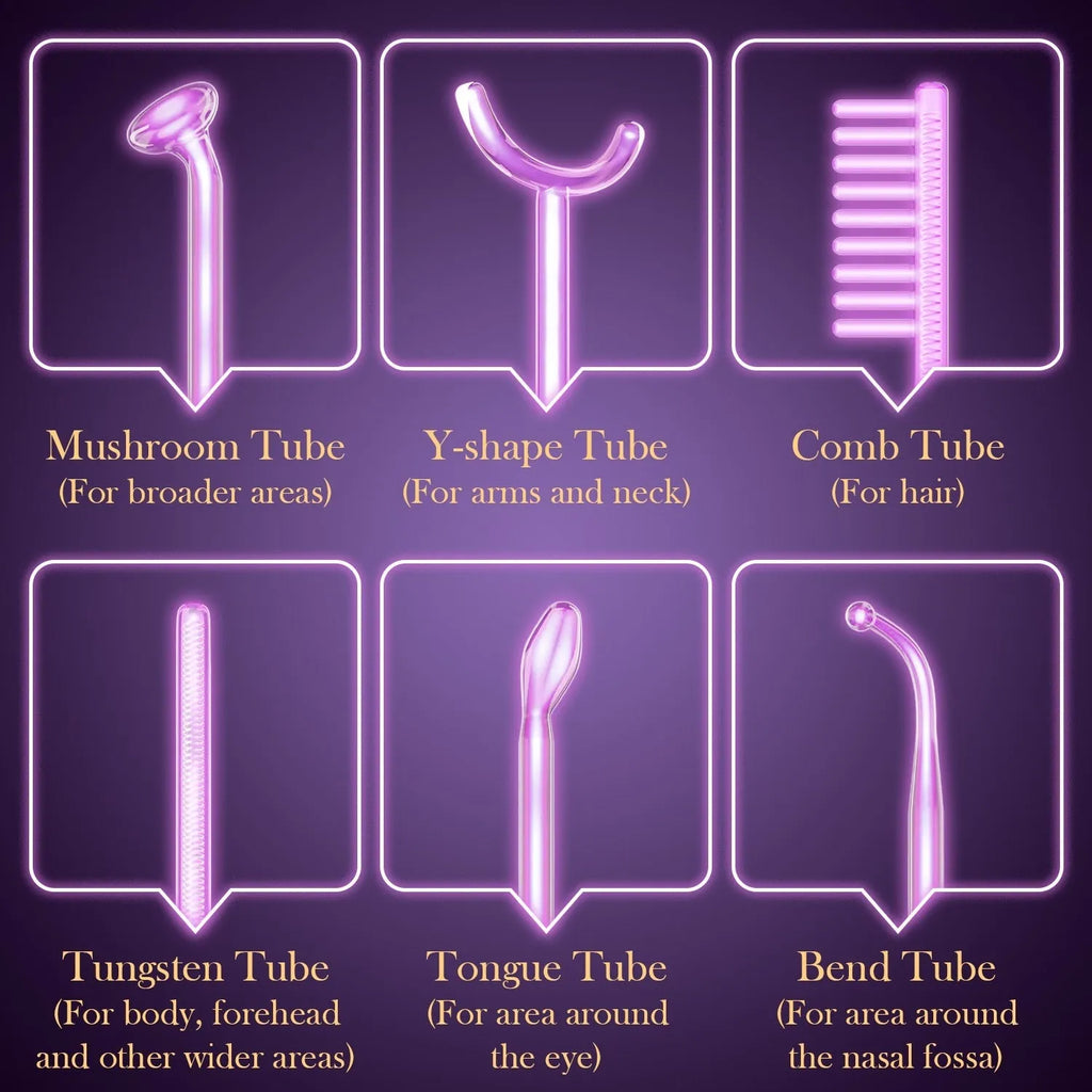 Purple High Wave Electrotherapy Rod six-piece set for professional wrinkle removal treatments