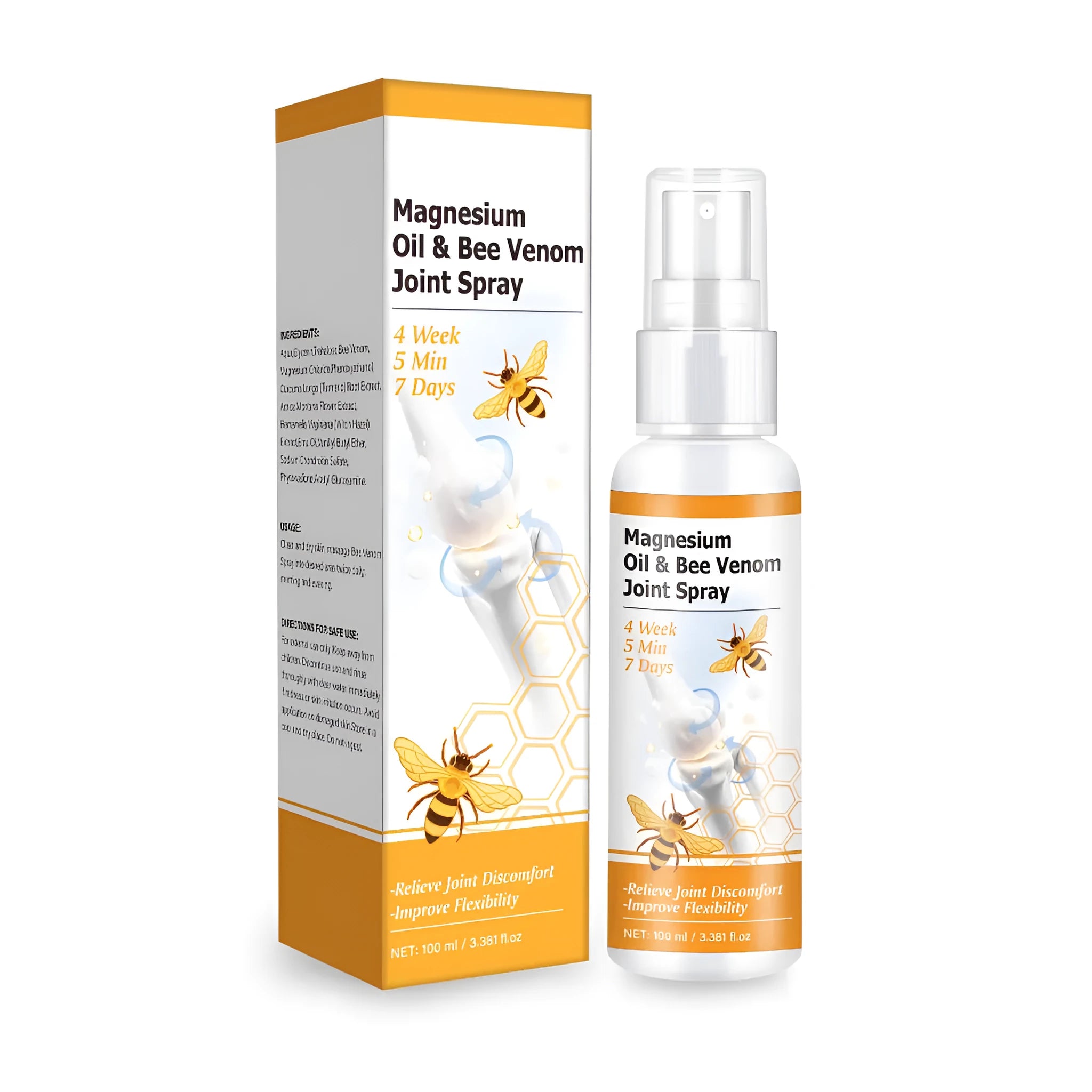 100ml Magnesium Oil Bee Joint Spray Gel in a white spray bottle with blue label.