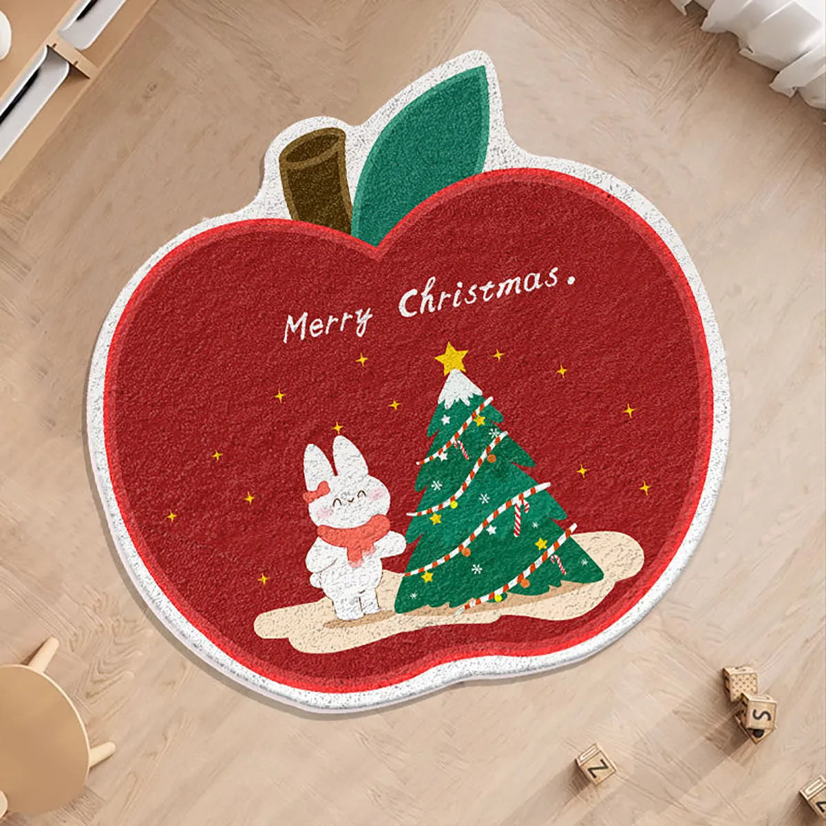 Round alien-shaped Christmas floor mat in imitation cashmere with holiday colour pattern