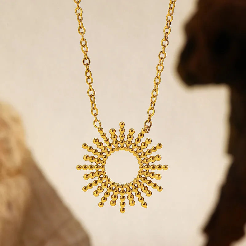 Sunflower geometric chain jewellery set with gold necklace and bracelet