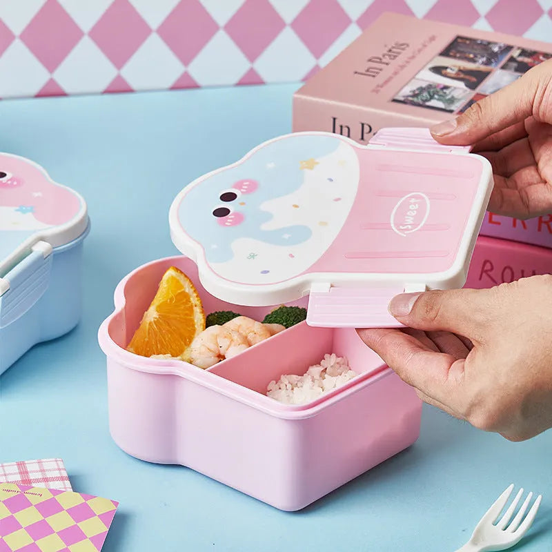Creative ice cream shaped plastic lunch box with spoon and fork set in pink or blue colour