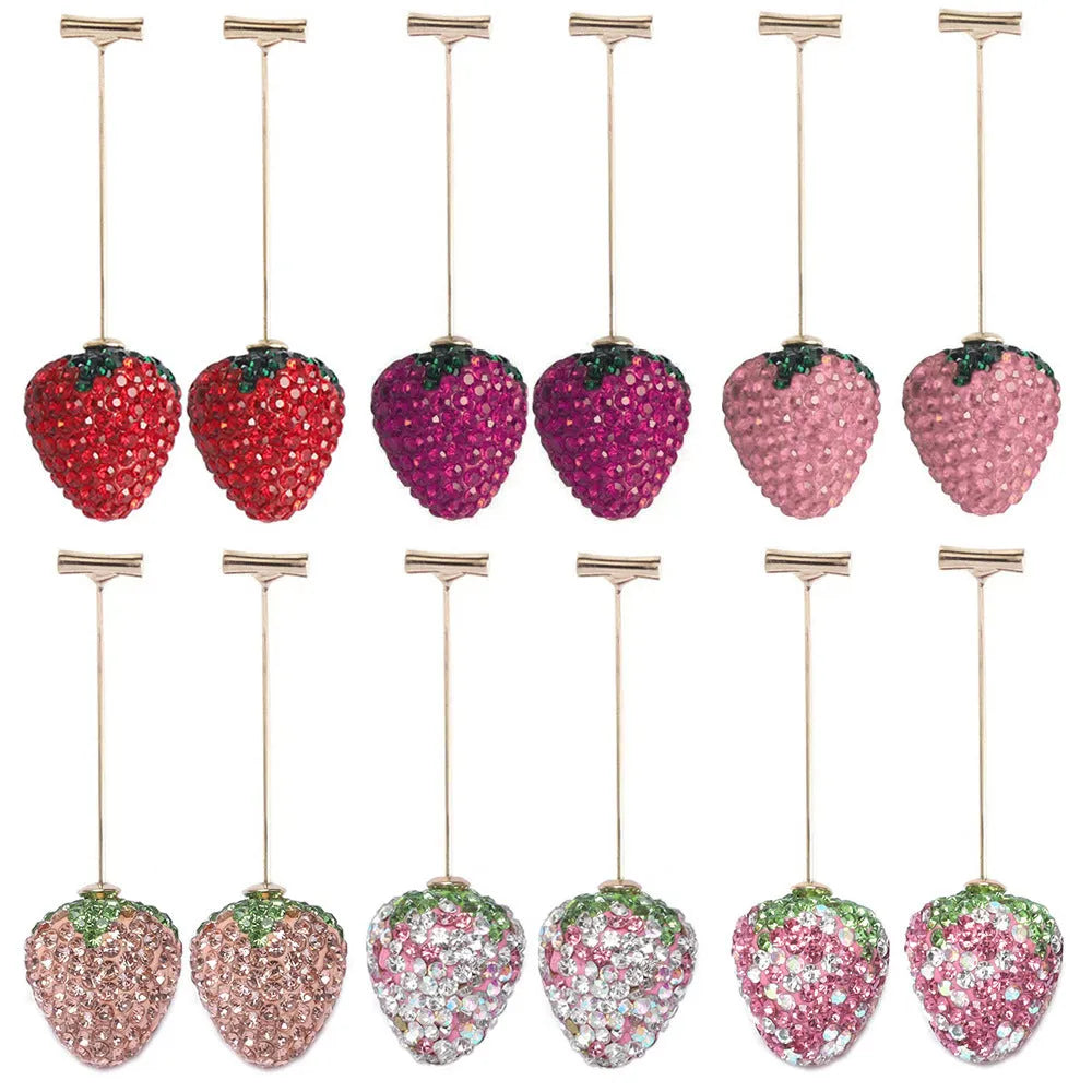 Geometric strawberry-shaped zinc alloy earrings with spot drill texture in red colour.