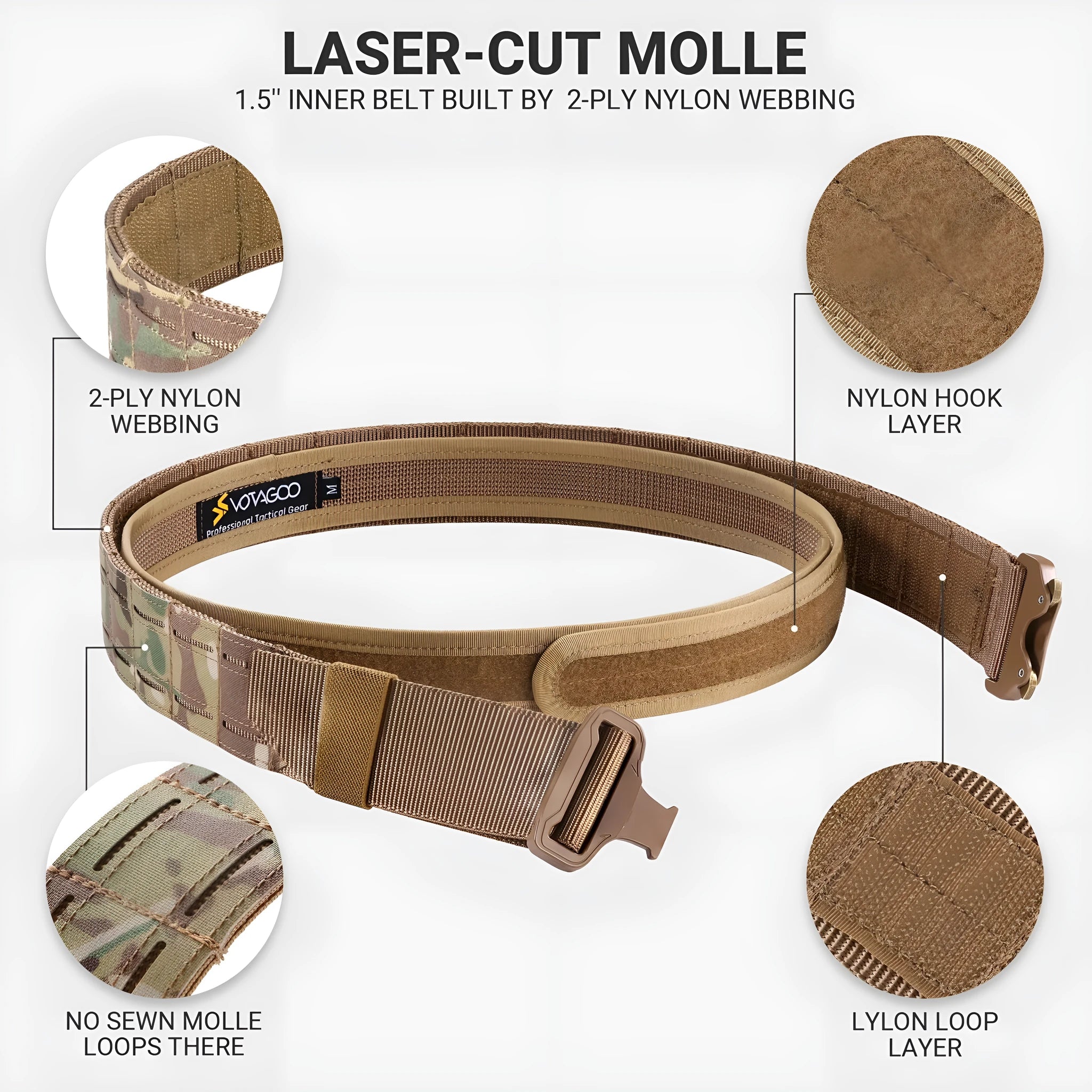 VOTAGOO 2-inch wide tactical duty belt with automatic buckle in CP camouflage colour.