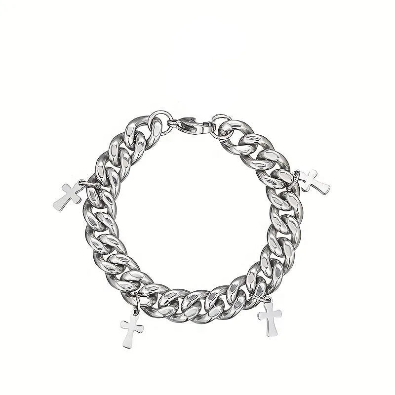 Men's geometric titanium steel bracelet with cross pendant in cold wind style