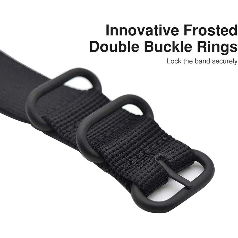 Nylon replacement strap with buckle for Fitbit Charge 2, 3, 4, and 5 fitness trackers.