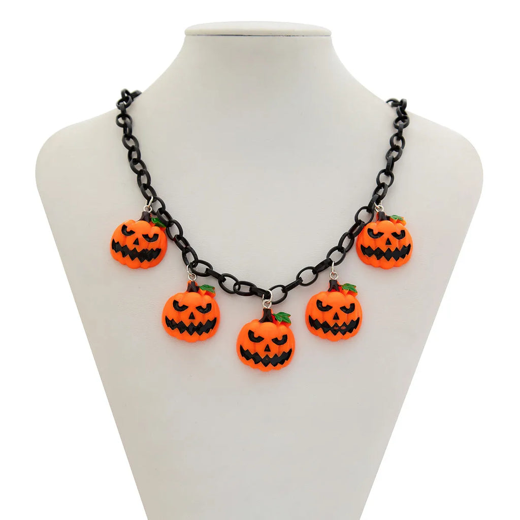 Halloween ghost pumpkin necklace with acrylic cartoon pendant on plastic chain in mixed colour 06705