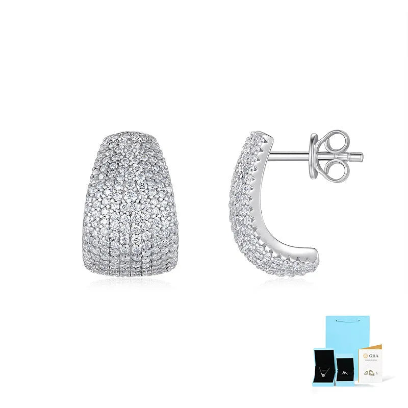 Geometric S925 sterling silver earrings with white moissanite stones and alloy earrings pair
