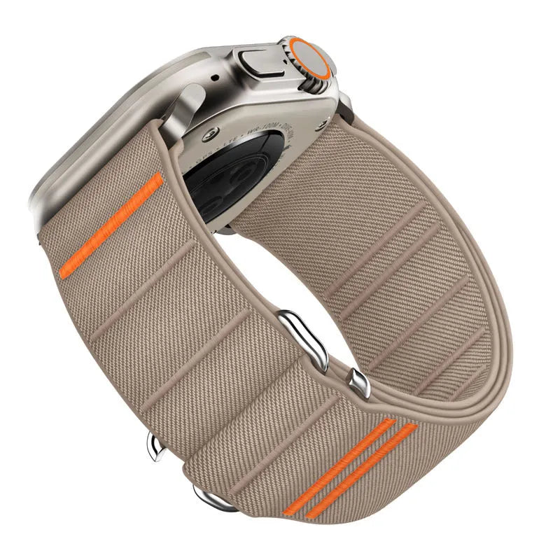 Elastic nylon Apple Watch band with stainless steel buckle in multiple colour options