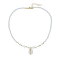 White conch shell bead necklace with a real mother-of-pearl pendant on a regular chain.