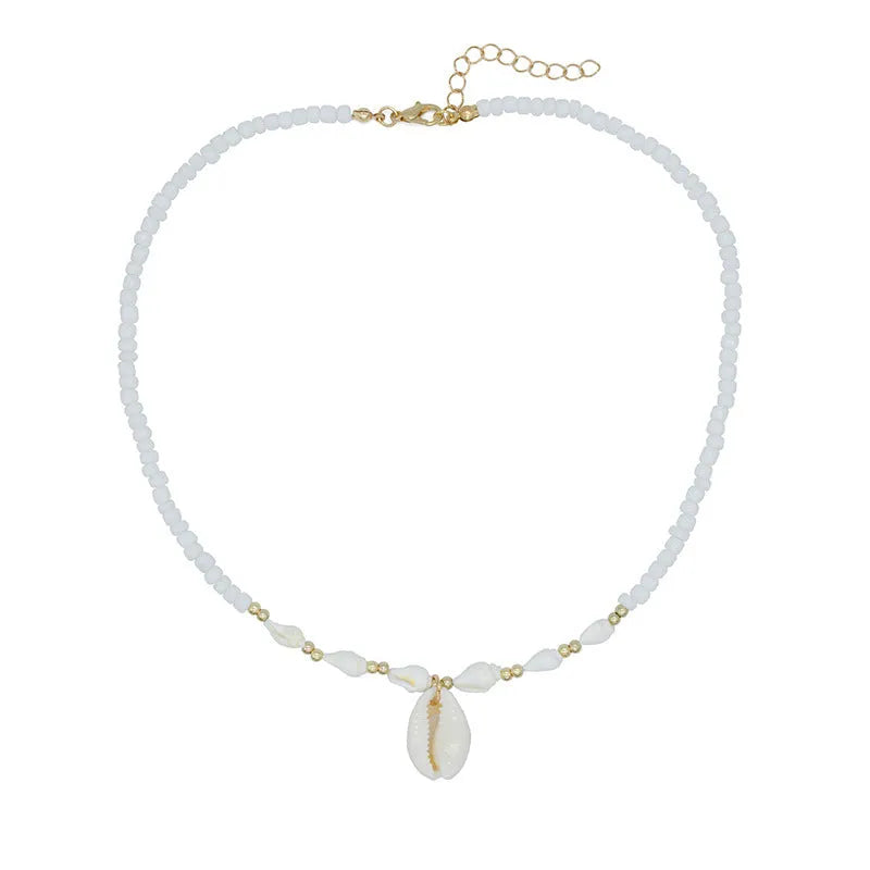 White conch shell bead necklace with a real mother-of-pearl pendant on a regular chain.