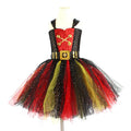 Girls sleeveless pirate dress costume with sequins, mesh, and lace detailing.