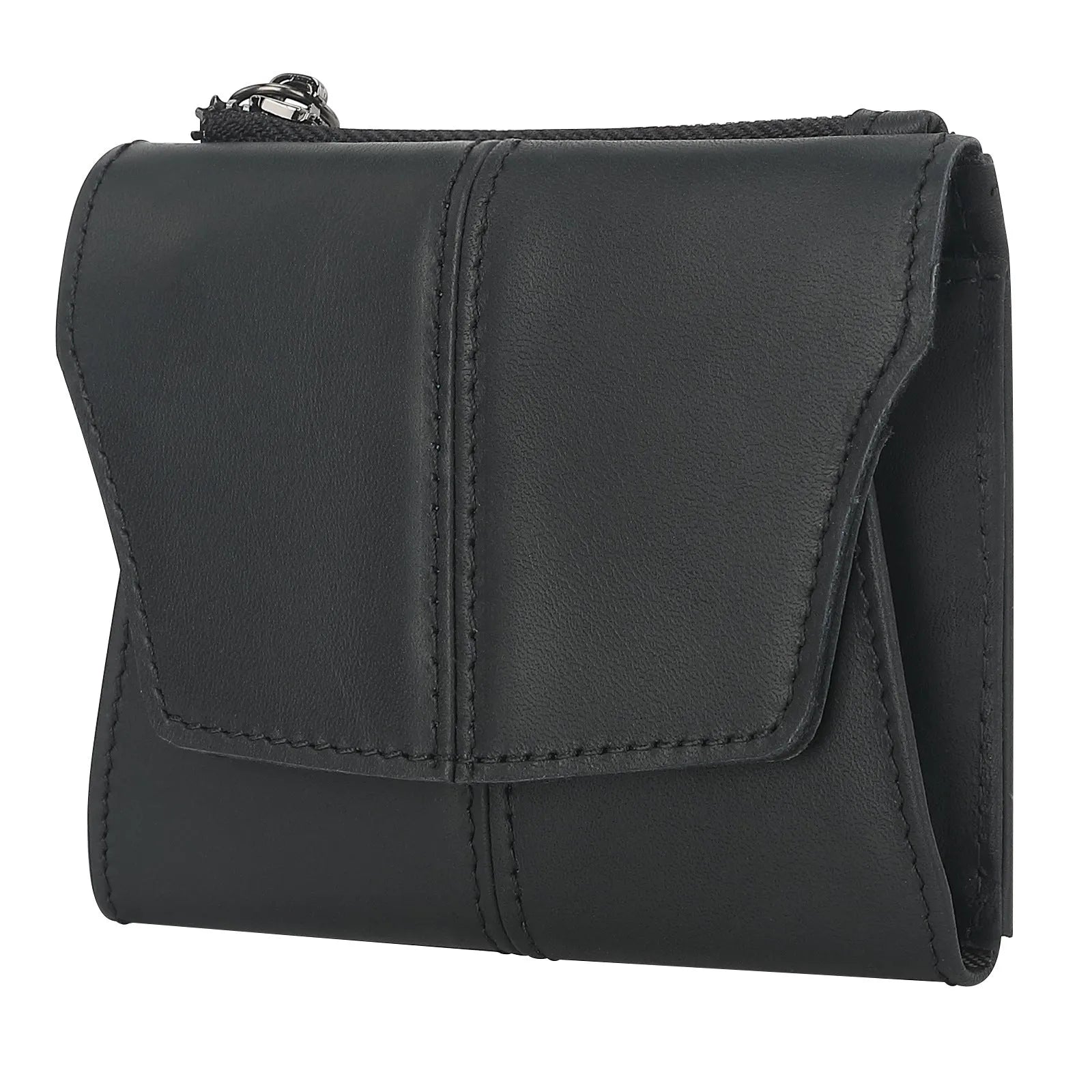 Genuine cowhide leather coin purse with stitching details in European Retro style