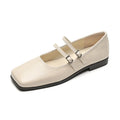 Women's silver leather Mary Jane shoes with cross buckle strap and flat heel