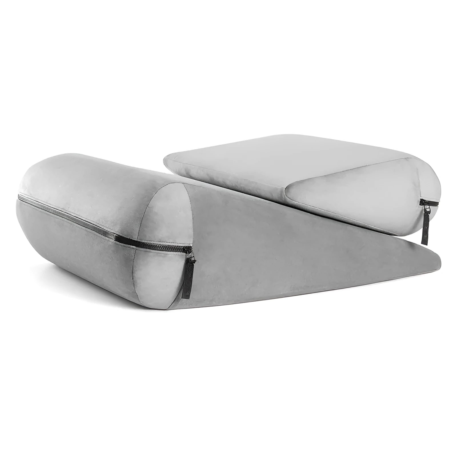 Triangle furniture pillow with embroidery detailing in grey colour showing wedge shape