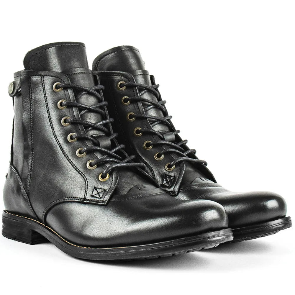 Men's two-tone leather boots with side zip closure and low 1-3cm heel
